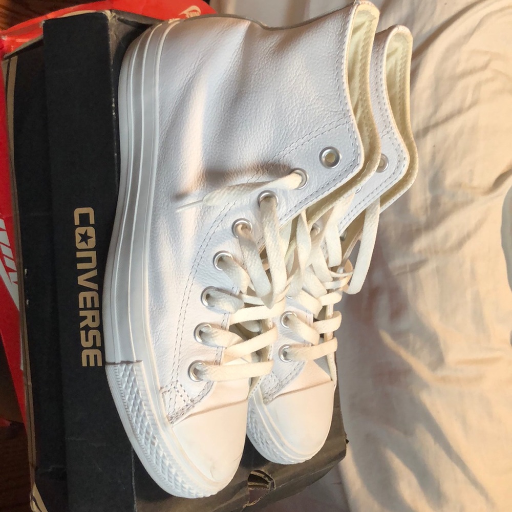 All white leather converse(high tops)